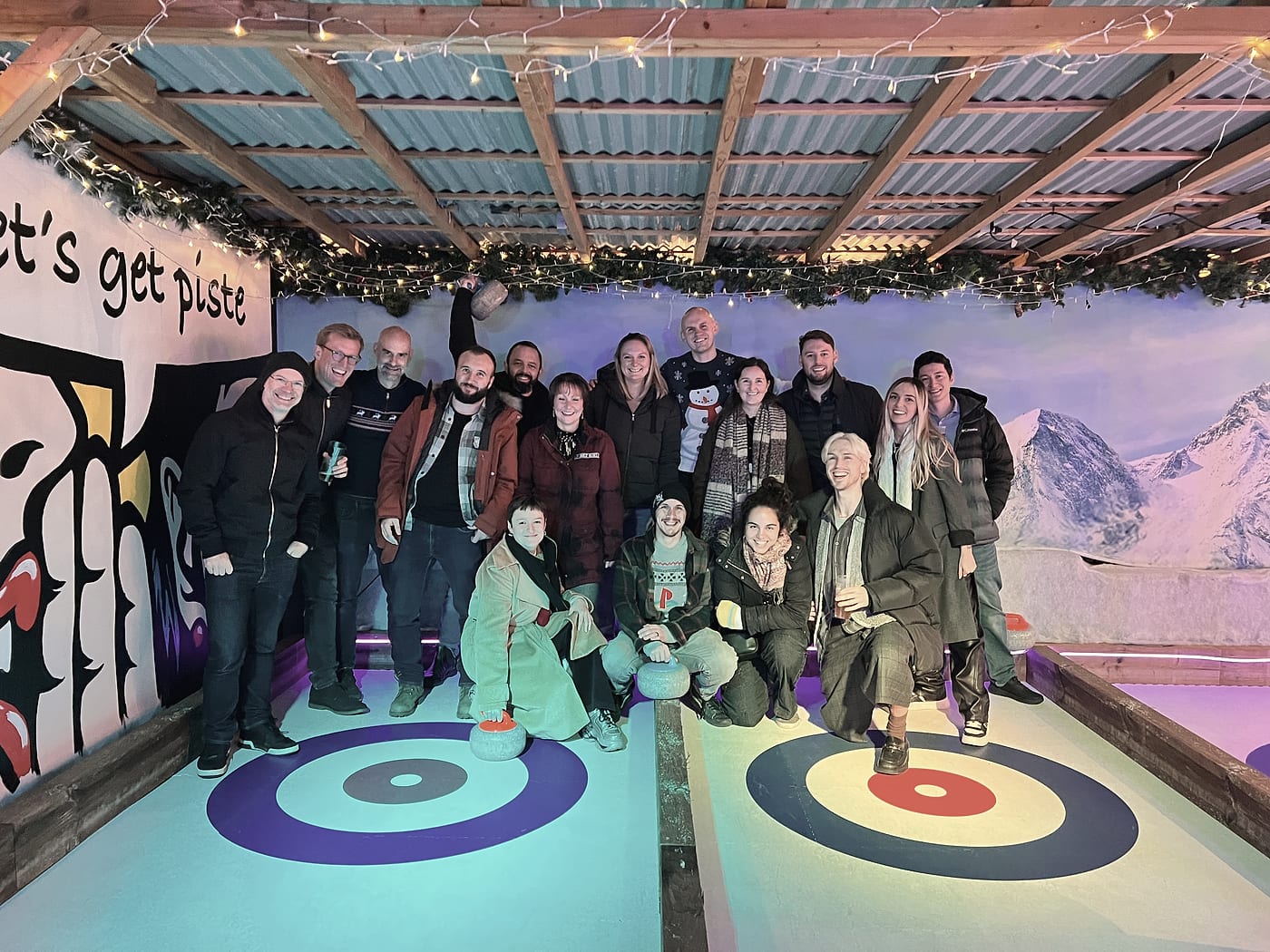 Countfire team curling on a Christmas outing